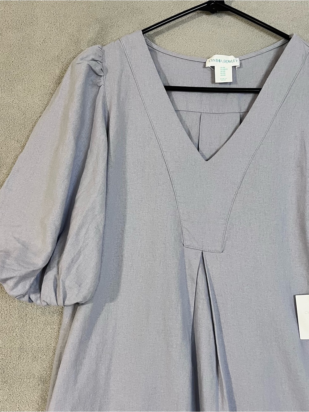 NWT Cynthia Rowley Lilac V-Neck Puff Sleeve Dress Linen Viscose Womens XS - Picture 3 of 11